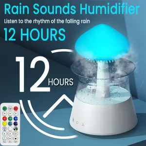Rain cloud humidifier, water drop type can simulate the rain scene, aromatherapy machine with remote control, 7 light colours and 3 modes of adjustment, long life with time adjustment function, suitable for bedroom, study room and living room