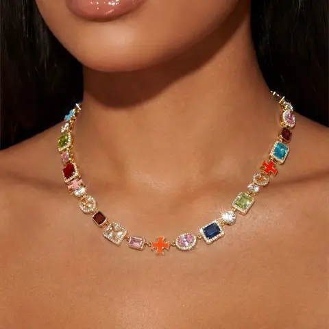 Amalfi Dreams Multicolor Stone Necklace | 14K Gold Plated | 16 Inch + 2 Inch Extender | Gift for Her