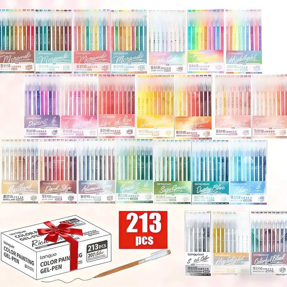 Languo 162/213 drawing gel pen set, Art Pen Marker, Drawing pens, Art Materials, with 0.6mm tip, rich colors, and large-capacity ink pen, suitable for diary, cards, DIY, coloring and other artistic creations, stackable in different colors