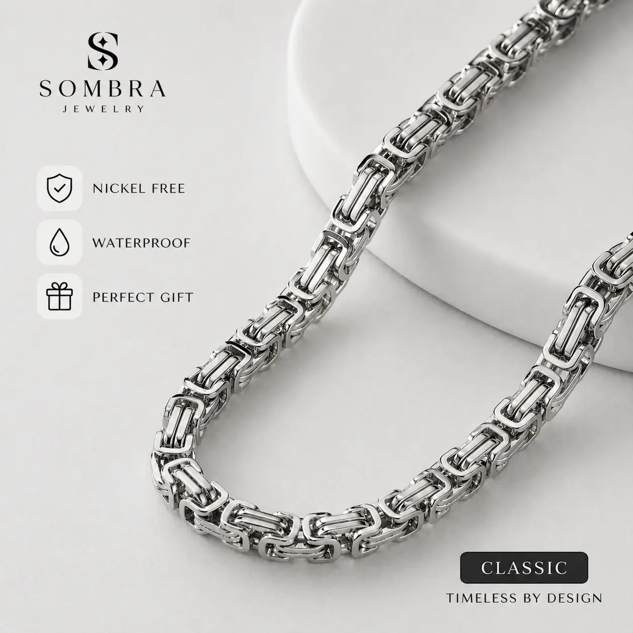 Men's Byzantine Chain Necklace, 316L Stainless Steel Heavy Duty Waterproof Punk Hip Hop Link Chain, Real Gold Plated Streetwear Jewelry for Men (4mm 6mm 8mm, 20-26 Inch)