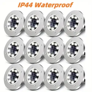 Solar Underground Lights IP44 Waterproof 12 pcs 8 LED Outdoor Street Lights for Courtyards Paths Warm White Light