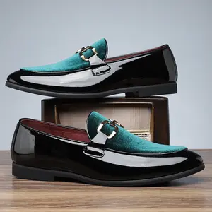 Men's loafers, stylish buckle - black patent, teal suede upper, comfortable insole, comfortable and durable, suitable for various occasions - Father's Day gift
