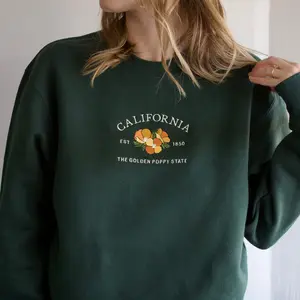 California Poppy Embroidered State Flower Crewneck Sweatshirt - Unisex Fit