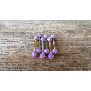 14G Rose Gold Ion Plated Lavender Opal Surgical Steel Nipple Tongue Ring Barbell 14G (1.6mm) Piercing
