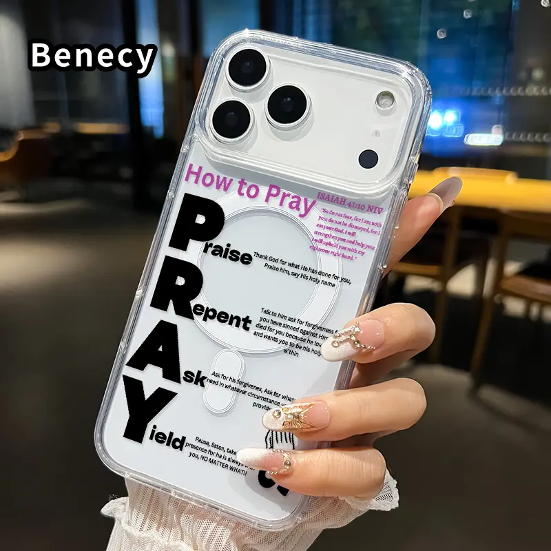Phone Case Compatible With iPhone 17 16  Pro Max Plus 15 14 13 12 11 Air E Prayer Essence Guide Pattern Shockproof Non-Yellowing Crystal Transparent Acrylic Large Hole Soft Case Supports Wireless Charging