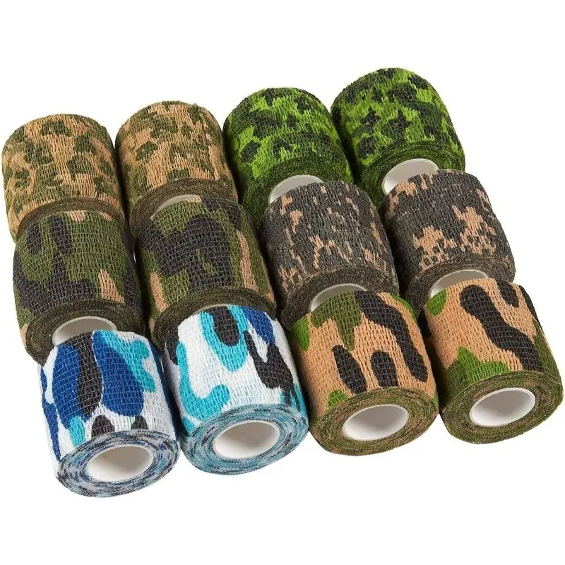 12 Rolls Premium Cohesive Bandage Wrap –Breathable Elastic Tape, Flexible Self-Adhesive Support for Wrist, Swelling, Sports & Tattoo Care – Durable Camouflage Design Protective Gear Tactical Equipment