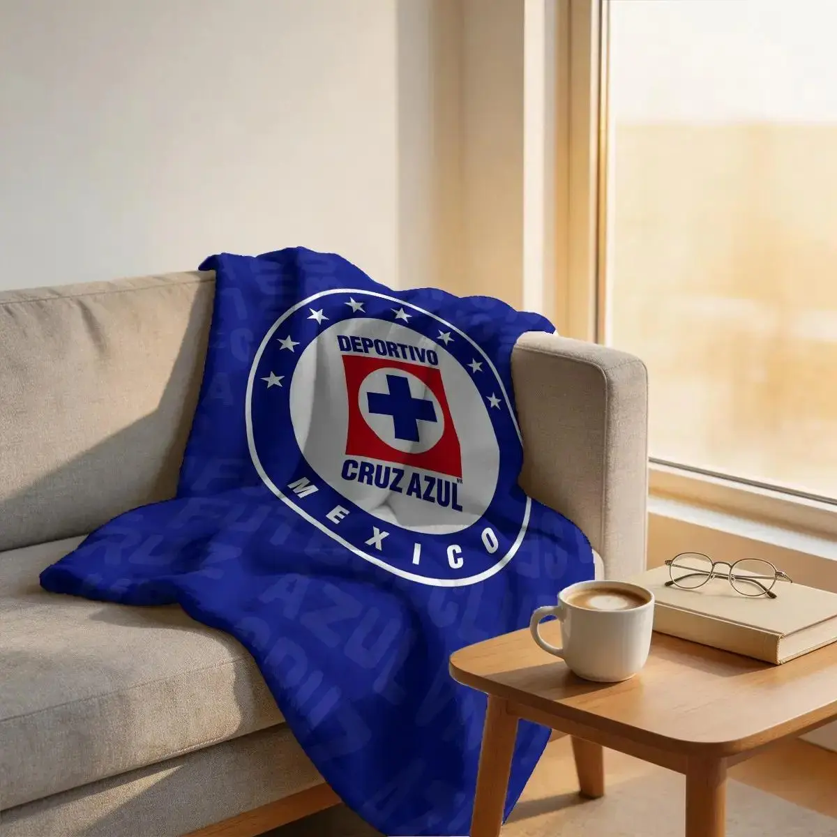 Cruz Azul Logo Polyester Flannel Blanket - Soft, Skin-Friendly, Warm, Modern, Machine Washable, Classic Printed - Home Room Decor, All Seasons General Use for Adults, Sofa Bedroom Throws