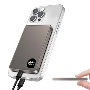 World's Thinnest Portable Charger, Ultra Compact Design, Lightweight Magnetic Wireless Mobile Power Bank 5000mah, Magsafe Battery Pack, Smartphone, Supports iPhone Series