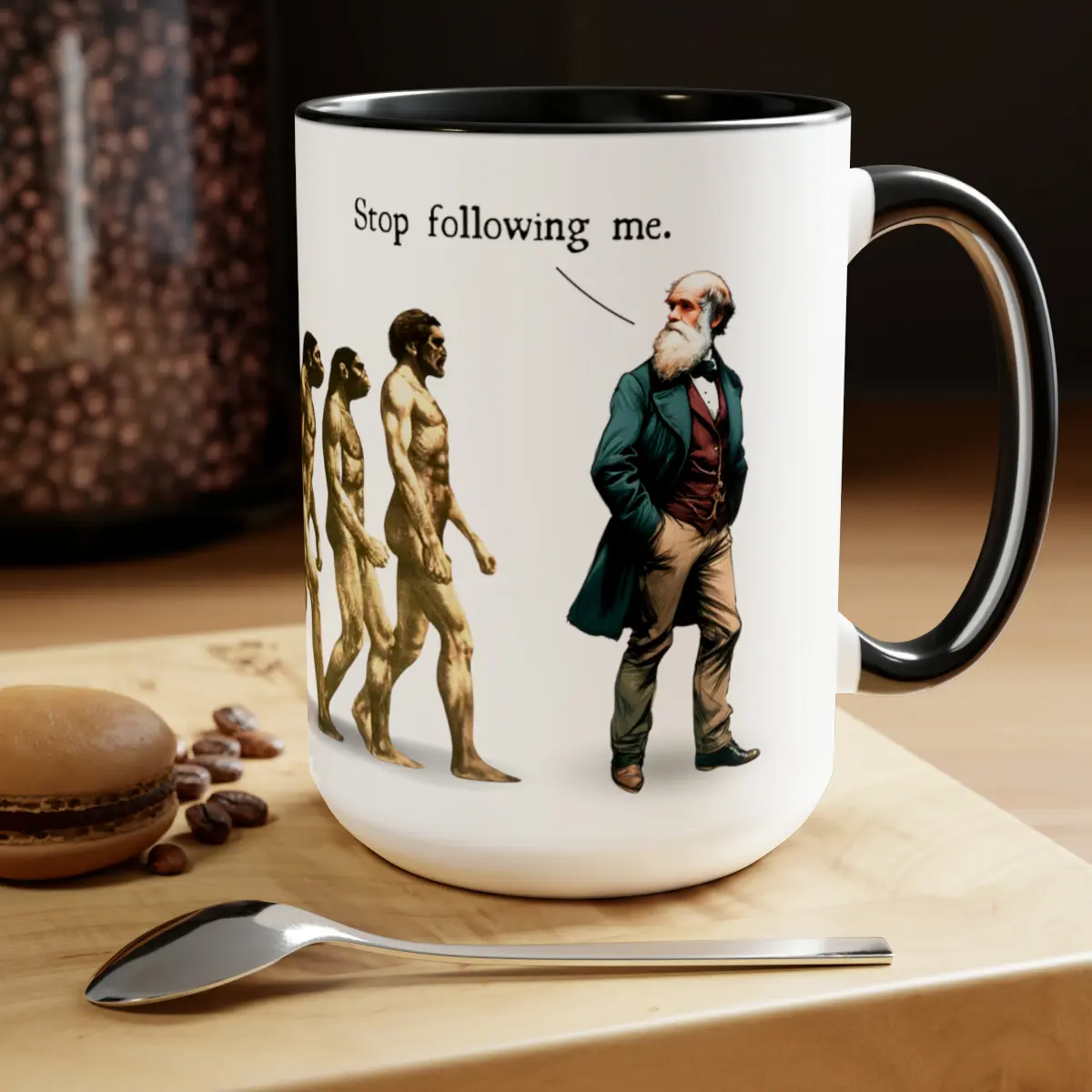 Charles Darwin Evolution 15oz Mug, Funny Science Gift, Natural Selection, STEM, Great for a Biologist, Biology or Science Teacher, Nerd Ceramic Coffee Cup