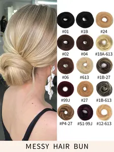 Messy Hair Bun Updo Human Hair for Women. Designed with stretchy elastic bands and secure hair rings for a flexible, comfortable fit. Easy to apply and time-saving, it creates a fluffy, natural-looking hairstyle in seconds effortlessly