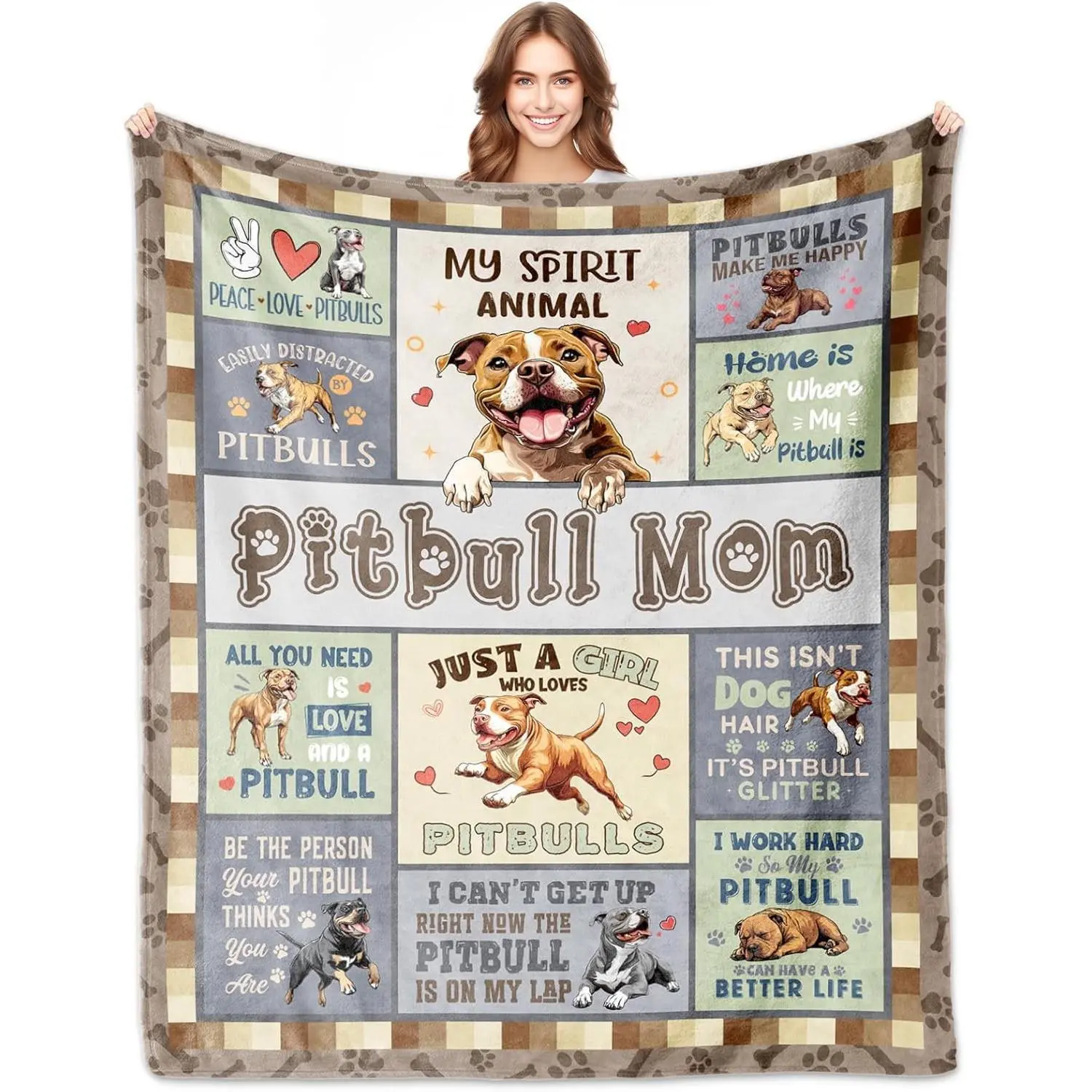 2026 Valentine’s Day Pitbull Mom Gift - Super Soft Flannel Throw Blanket for Pitbull Lovers & Dog Owners, Perfect for Couch Bed Sofa Napping Home Office Travel Use, Great Gift for Women, Multi-Size Options