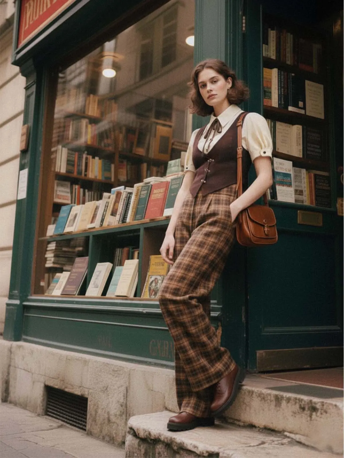 RETRO STAGE Women's 1930s Preppy Plaid Jumpsuit - Stylish Ankle Length Faux 3-Piece Shirt Jumpsuit with Side Zipper and Button Detail