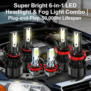 Premium 6pcs LED Headlight Bulbs Combo 9005 9006 H11 for Toyota Corolla, 26000LM 6000K Daylight White, High/Low Beam and Fog Light Bulbs Set