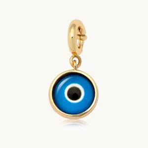 Little Words Project Gold-Plated Evil Eye Charm Necklace - Protective Amulet, Gold Dainty Necklace, Removable Charm Statement Jewelry, Removable Charm Necklace
