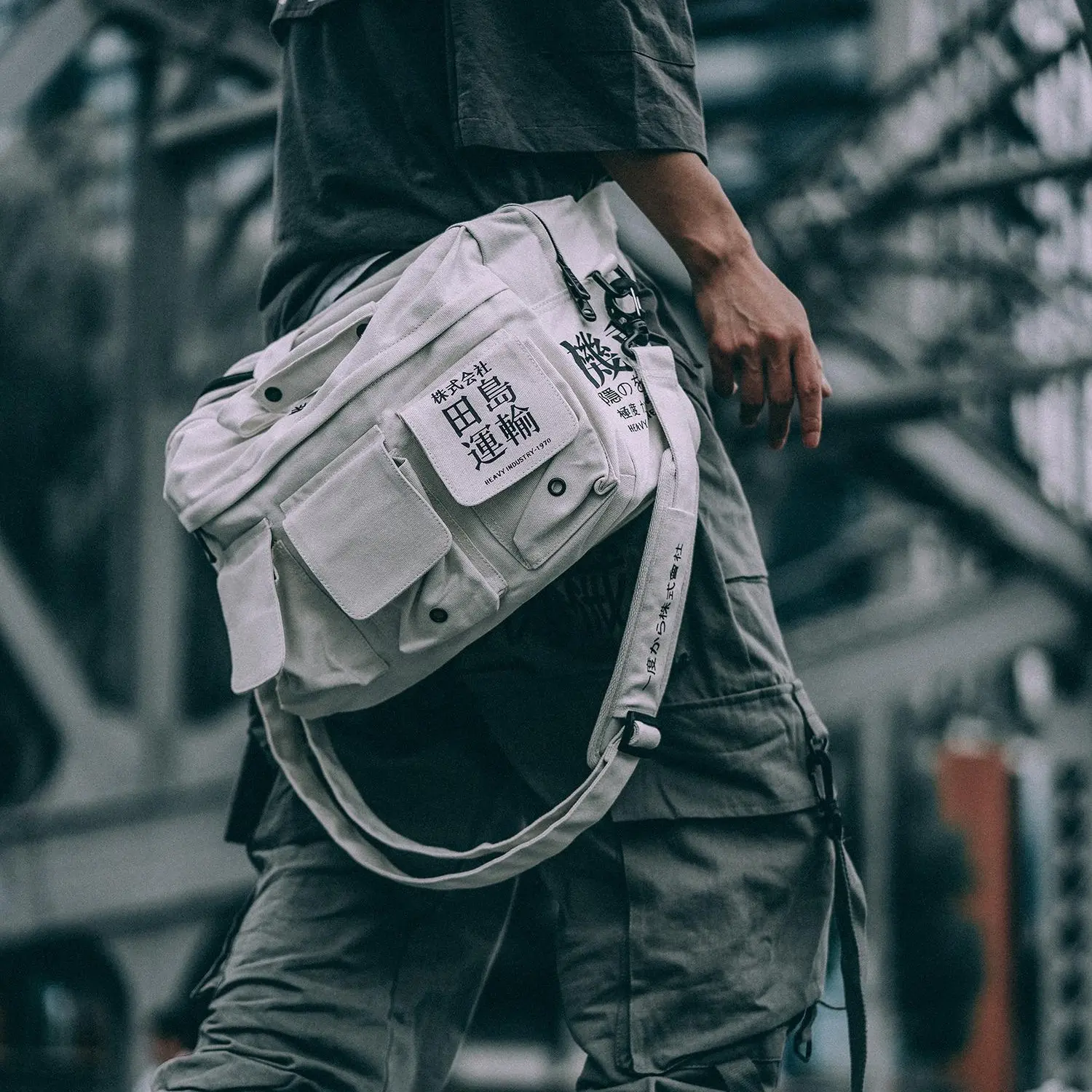 バッグ HappySuke Hibag2 Niepce Streetwear Fashion Canvas Japanese Kanji Crossbody