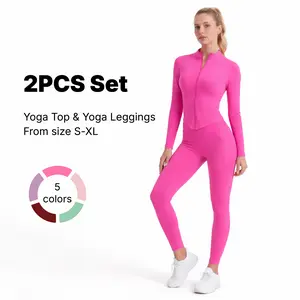 Women Yoga Set 2PCS, Zip Up Jacket & High Waist Leggings, Soft Stretch Polyester Blend, Quick Dry Breathable Squat Proof Gym Workout Yoga Pilates Running Activewear, Flattering Slim Fit, CKG Lightweight Compression Sportswear tracksuits for men
