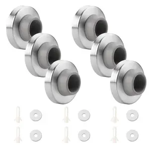 6PCS Concave Wall Door Stopper Door Bumper Stainless Steel Wall Protector Flush Bumper with Grey Rubber Concave Knob Cover Stopper(Silver) hose fitting garden watering