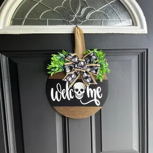 Halloween Wreath Decoration, Front Door Wall Sign, Porch Hanging Gift, Farmhouse Home Bar Outdoor Indoor Decor, Pine Material