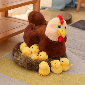 Plush Chicken Mom Farm Hen Toy with Coop & 10 Little Chick Toys, Perfect Birthday Party Surprise Gift, Soft Stuffed Animal Playset