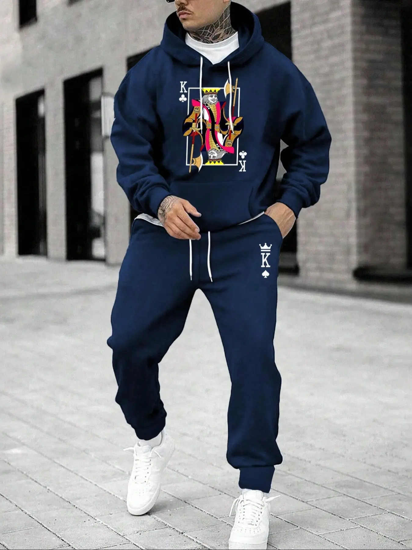 Men's Fleece Jogger Set, Hooded Sweatshirt & Pants, Athletic Tracksuit, Graphic Tracksuit, Casual Long Sleeve Tracksuit, Fall Winter Fashion, Comfortable Daily Wear, Casual Tracksuits