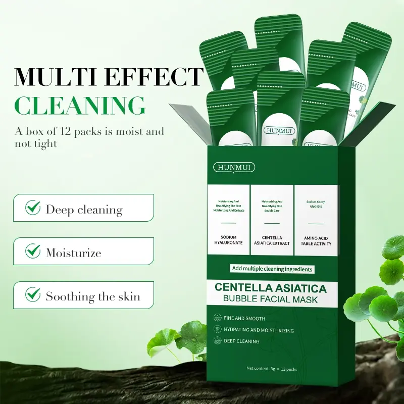 Centella Asiatica Bubble Facial Foam Mask 5g*12 Daily Deep Moisturizing and Nourishing Face Mask Hydrate Deep Cleansing Relieves Dryness Moisturizes Skin Delicate and Gentle Skin Removes Blackheads Exfoliates Cleanses Pores Natural Plant Extracts