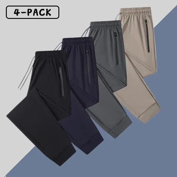 Men’s 4-Pack Ice Silk Quick-Dry Classic Stretch Casual Street Joggers - Breathable, Moisture-Wicking, Zipper Pockets - Ideal for Running Fitness, Outdoor Jogging, Summer Workouts & Everyday Wear, Running Fitness Pants, Outdoor Jogging Pants