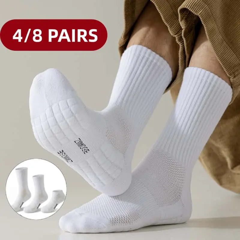 4/8 Pairs Men's Cushioned Athletic Crew Socks| Thick Sole Anti-Blister Workout Socks