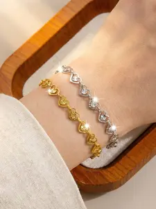 2-piece set of simple stackable bracelet sets / Hollow heart bracelet embossed 18k real gold electroplated non-fading and anti-allergic bracelet Heart Shaped Bracelet / #Accessories #Gift for her #Exquisite jewelry #Daily wear