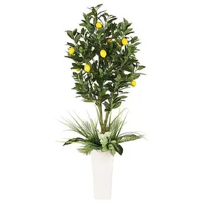 Puleo International 6 ft. Artificial Lemon Tree with White Decorative Pot