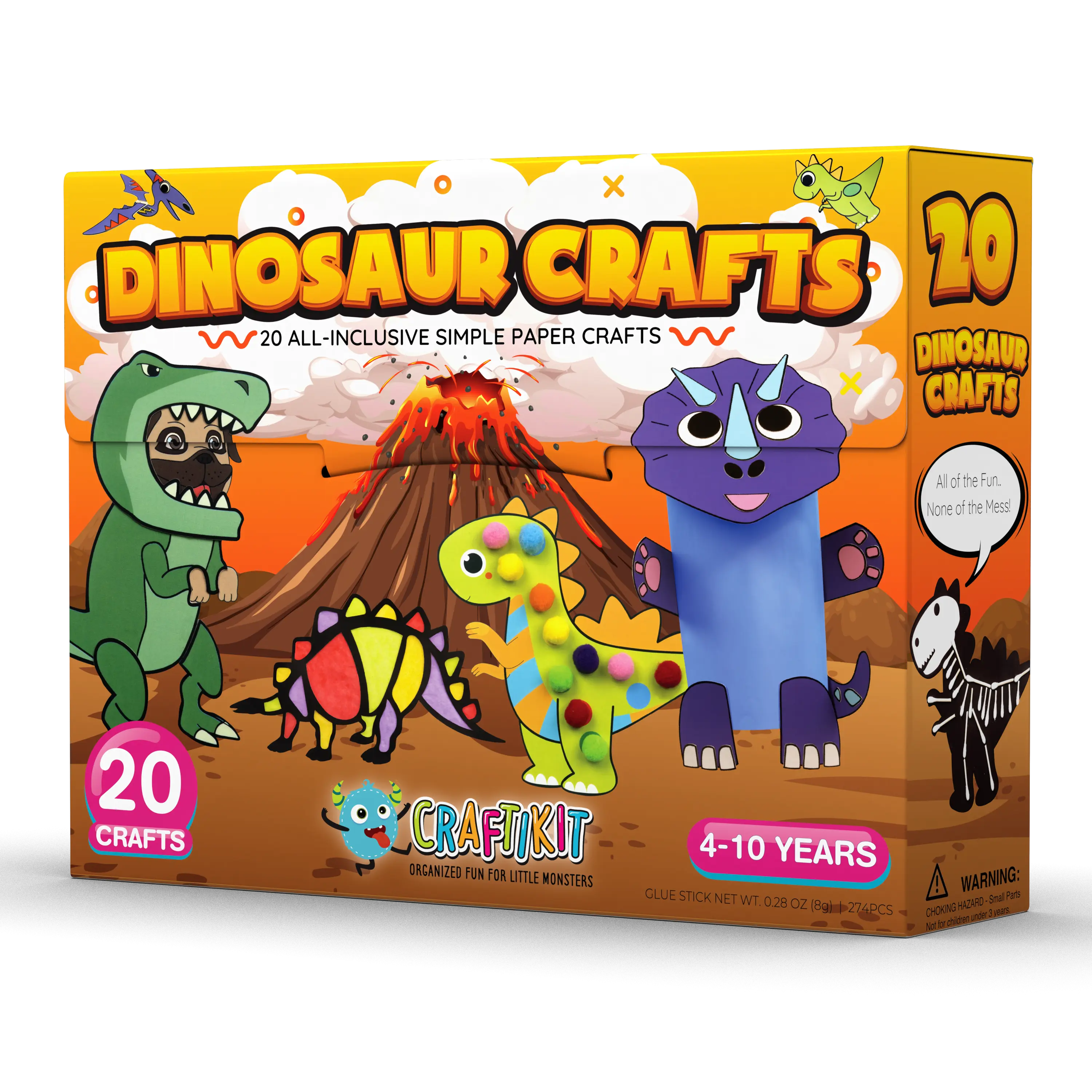 Craftikit 20 Crafts in a Box - 20 Simple Paper Crafts for Kids Ages 3-8 - Arts and Crafts Kit with Envelopes Glue Stick Tape - Low Mess Easy to Complete Fun for Creativity & Fine Motor Skills