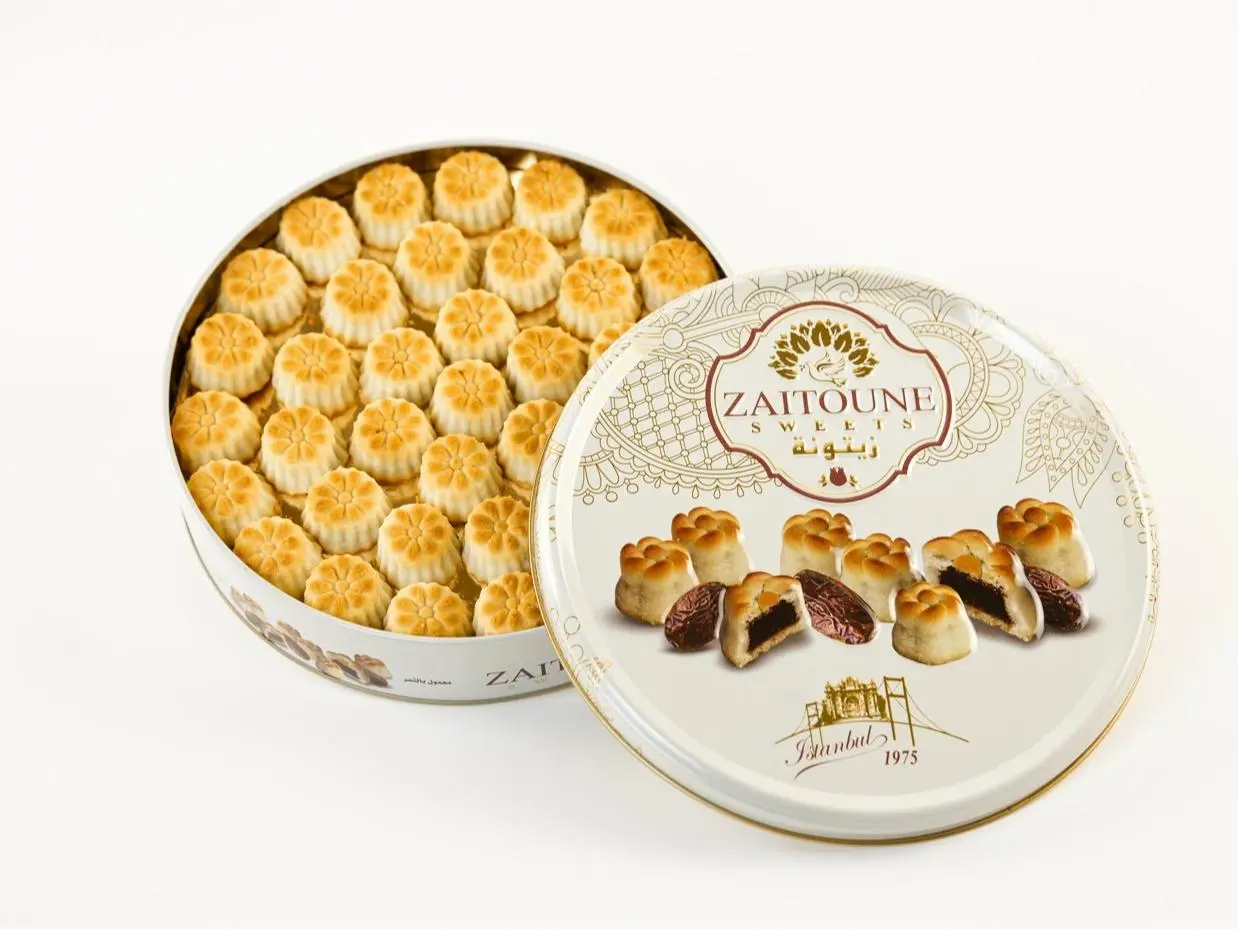 Zaitoune Date Maamoul - 500g | Middle Eastern Buttery Date Filled Cookies in a Beautiful Gift Tin | Luxury Authentic Arabic Pastry with Natural Fruit | Traditional Recipe & Handmade in Turkey