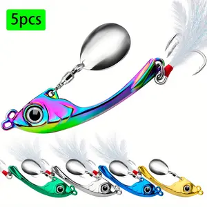 5pcs Lure Rotating Reflective Vibration Fishing Bait, Topwater Lure, Fish Shaped Lure, Zinc Alloy Far Casting Swimbait, Spoon Lures, Artificial Fish Lures for Anglers, Fishing Gear