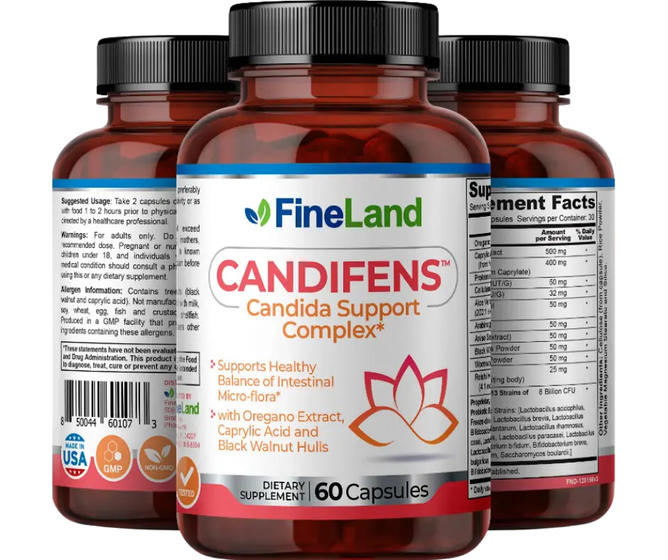 FineLand CANDIFENS Candida Support Complex, Balance of Intestinal Micro-flora, With Oregano Extract, Caprylic Acid and Black Walnut Hulls candida  cleanse