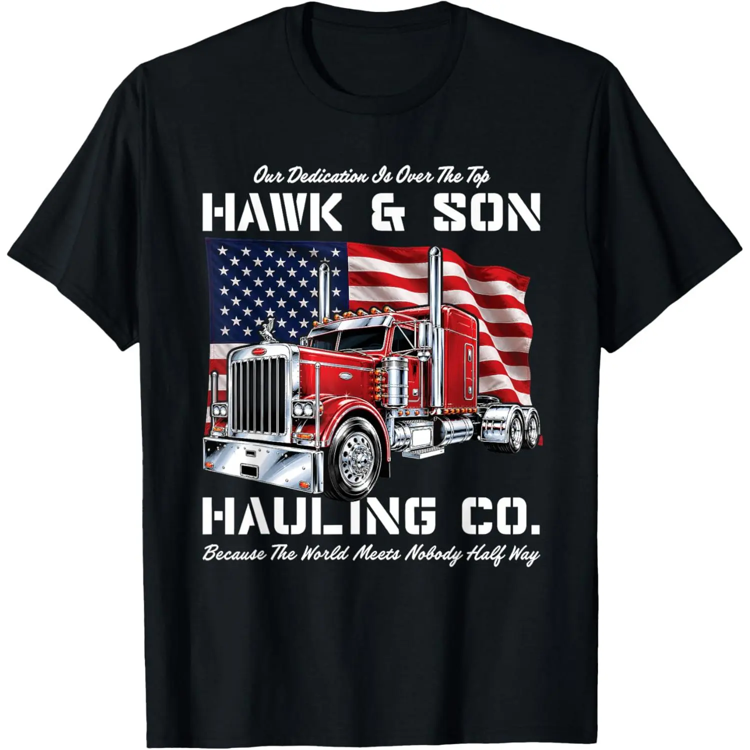 Women's Large 100% Cotton Fabric Short-Sleeve Round Neck Breathable Casual Clothes, Hawk and Son Hauling Company Big Rig Pride Truck Text Graphic T-Shirt