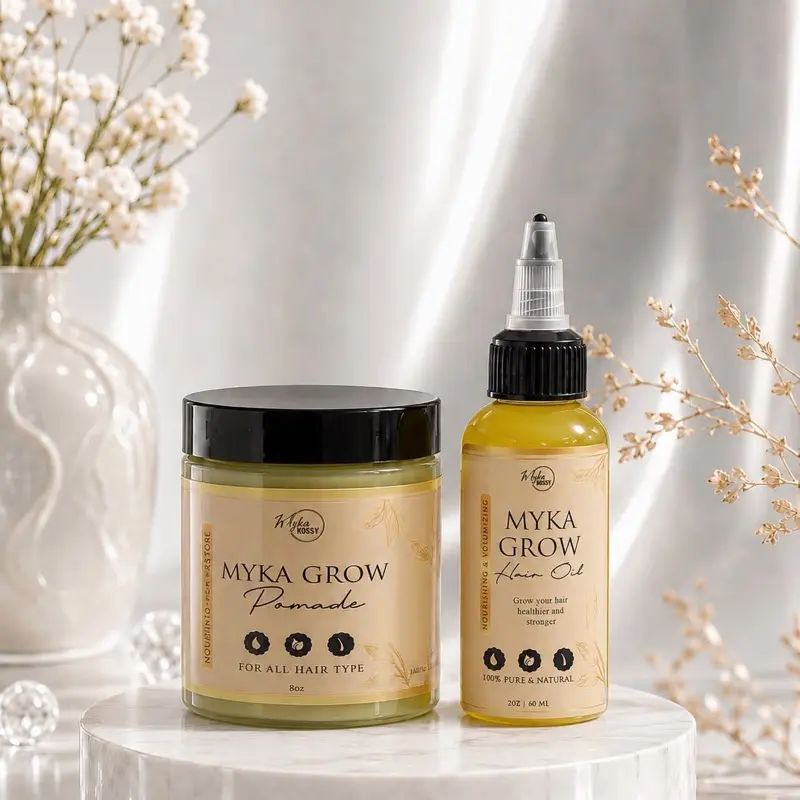 Myka Grow Daily Moisturizing Hair Care Bundle - 2 oz Hair Oil, Styling Pomade Set 8 oz , for Healthy Hair Growth