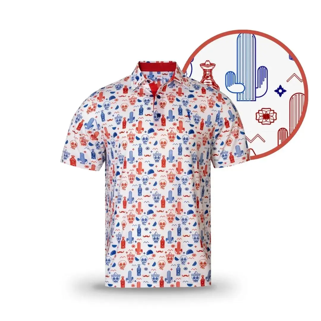 GRUNK DOLFER Men's Shortsleeve Patriot-Themed Tequila & Lime Print Polo Shirt - Casual Fitness Wear for Summer Golf, Athletic Polo Shirt, Short Sleeve Tops, Tequila Print, Lime Design, Party, Sports