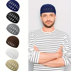 6-Piece Knitted Kufi Hat Crochet Beanie Hat Skull Hat Solid Color Elastic Knitted Hat Muslim Hat Suitable for Men and Women Teenagers