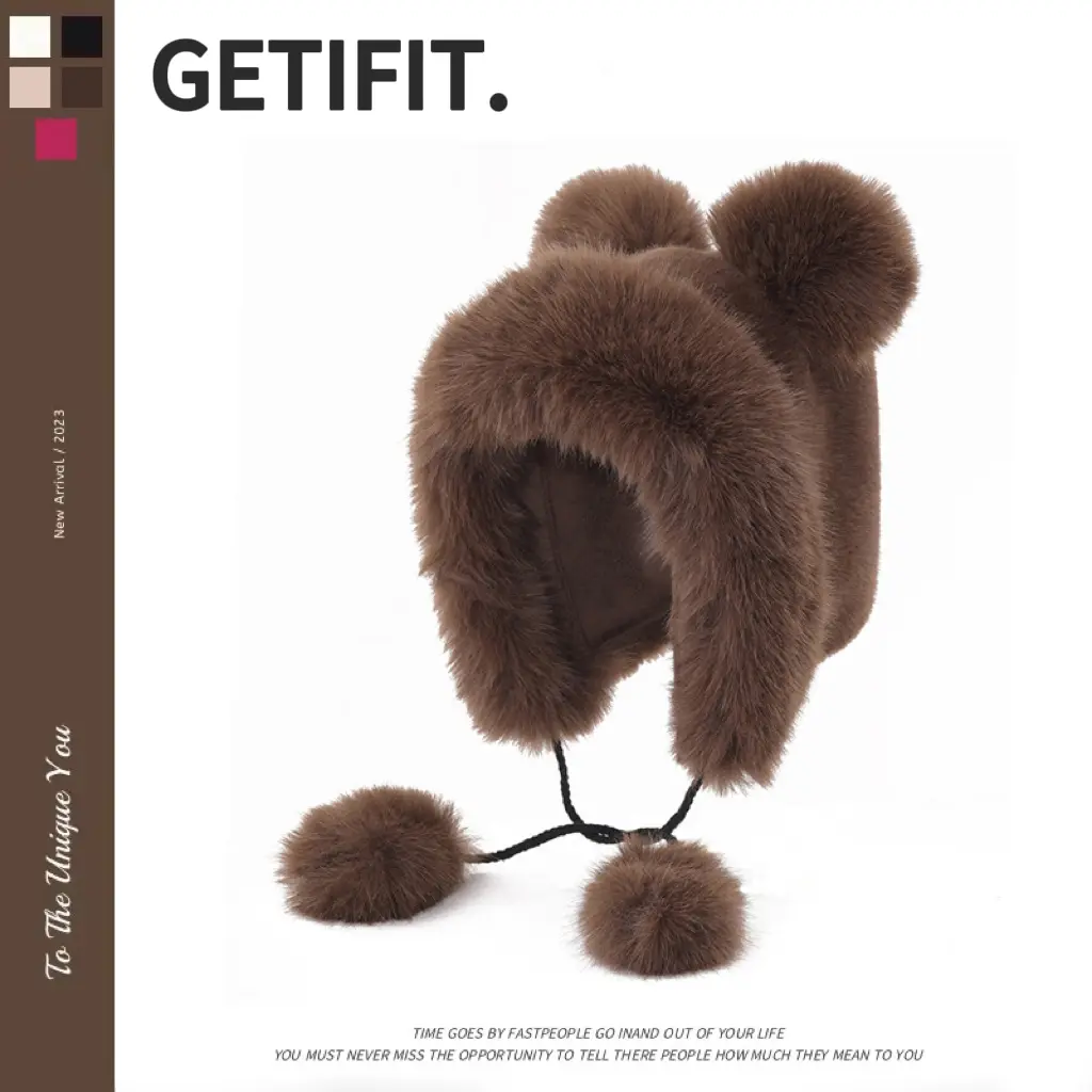 Bear Ears Plush Hat Women's Autumn and Winter Fluffy Warm Ear Protector Baotou Hat