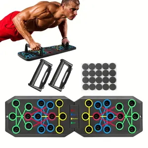 Folding Push-Up Board with Handles and Accessories for Home Workouts, Portable Exercise Equipment for Strength Training, Fitness and More, Black push-up board pull bar Gym Dip Stand
