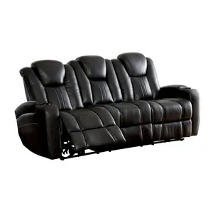 Benzara Power Recliner Sofa With Reading Light And Storage Arms, Black BM263113