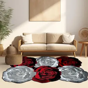 One Piece Floral Area Rug - Machine Washable Rose Rug for Bedroom, Living Room, Hallway - Aesthetic Home Decor Rug, Charming Valentine's Day Gift