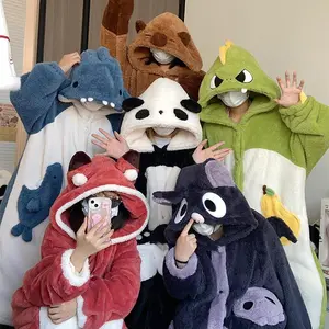 Women's flannel clothing dinosaur panda fox animal pajamas cartoon hooded pajamas Halloween Christmas pajamas