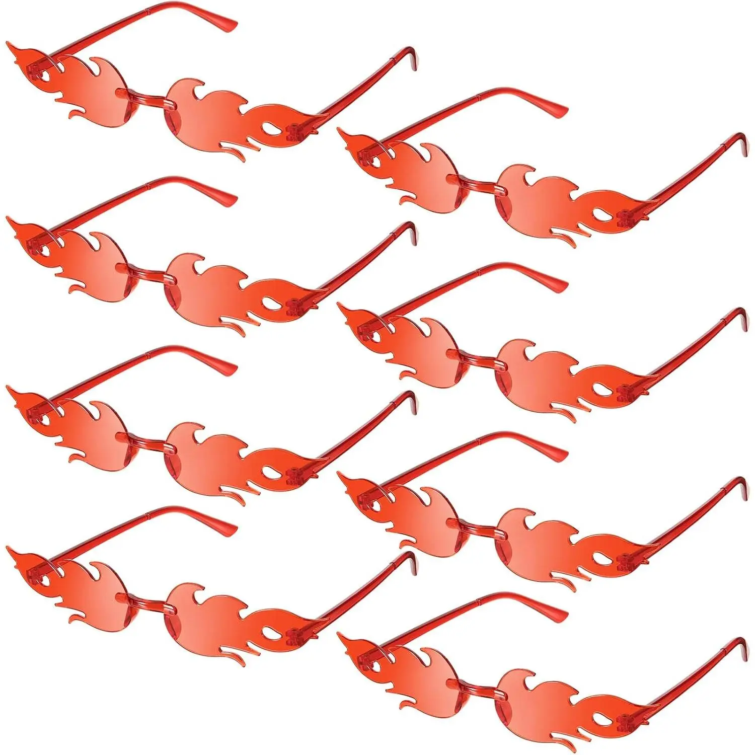 8 Pairs Flame Sunglasses for Men/Women, Rimless Plastic Punk Look Accessories for Parties, Cosplay & Outdoor Fun, Lightweight & 1-Size-Fit-All, Gift, Comfortable