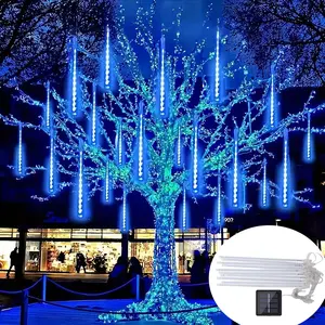 1pc 192LED Solar Meteor Shower Lights, Falling Rain Drop Lights, Solar Christmas Lights with 8 Light Tubes, Outdoor Decorative Lights, IP55 Landscape Lighting for Trees Gardens Courtyards Christmas Wedding Party Halloween Outdoor Decoration, Holiday Decor
