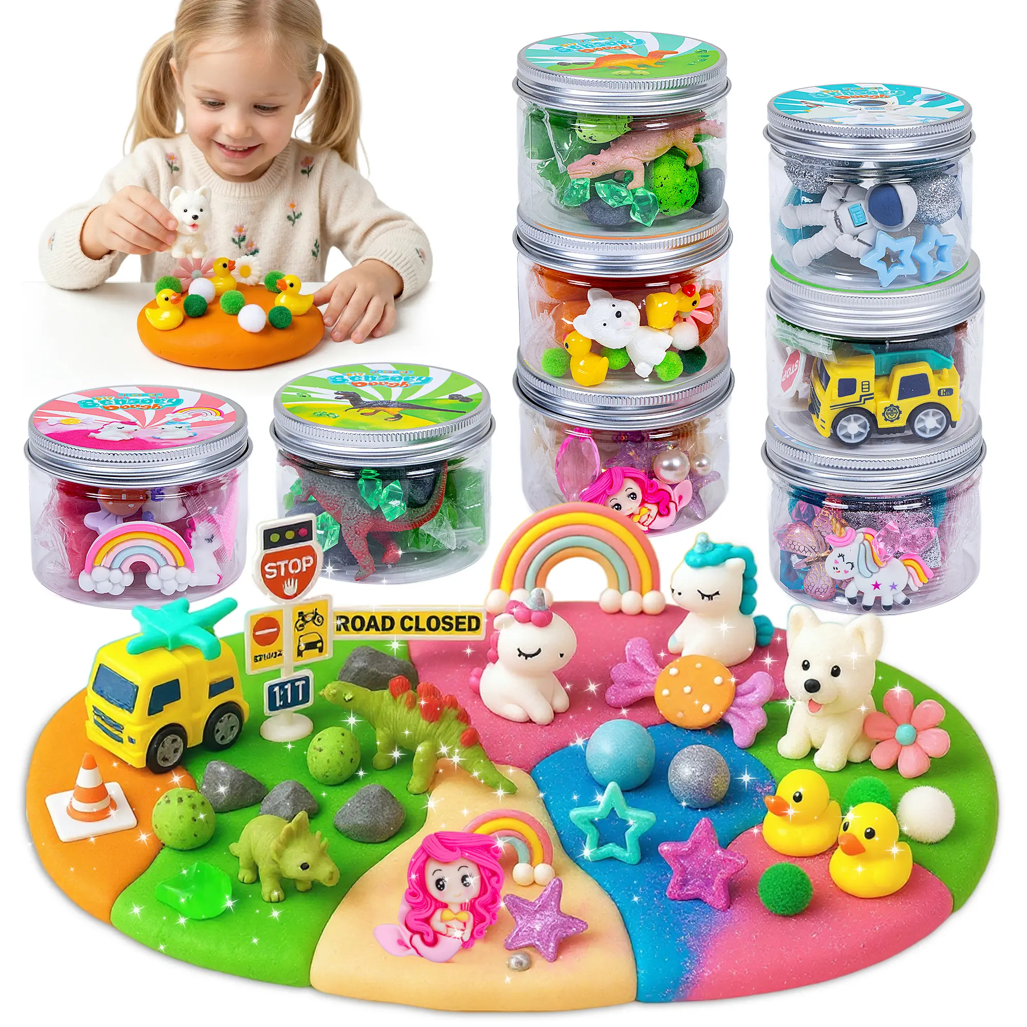 CRAFTSPOT! 8-Pack Play Dough Jars, Reusable Sensory Play Kit for Kids, Non-Toxic, Educational Creative Playdough,Birthday Valentines Gift,Party Favors, Goodie Bags, Boys Girls Home Preschool Classroom