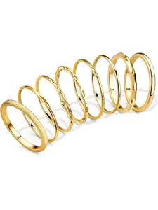 8Pcs 1MM 2MM Stainless Steel Rings for Women Men Minimalist Fashion Dainty Plain Thin Knuckle Stacking Midi Thumb Rings Stackable Statement Band Rings Set Silver Gold Tone Size 4-12 Jewelry Jewellery