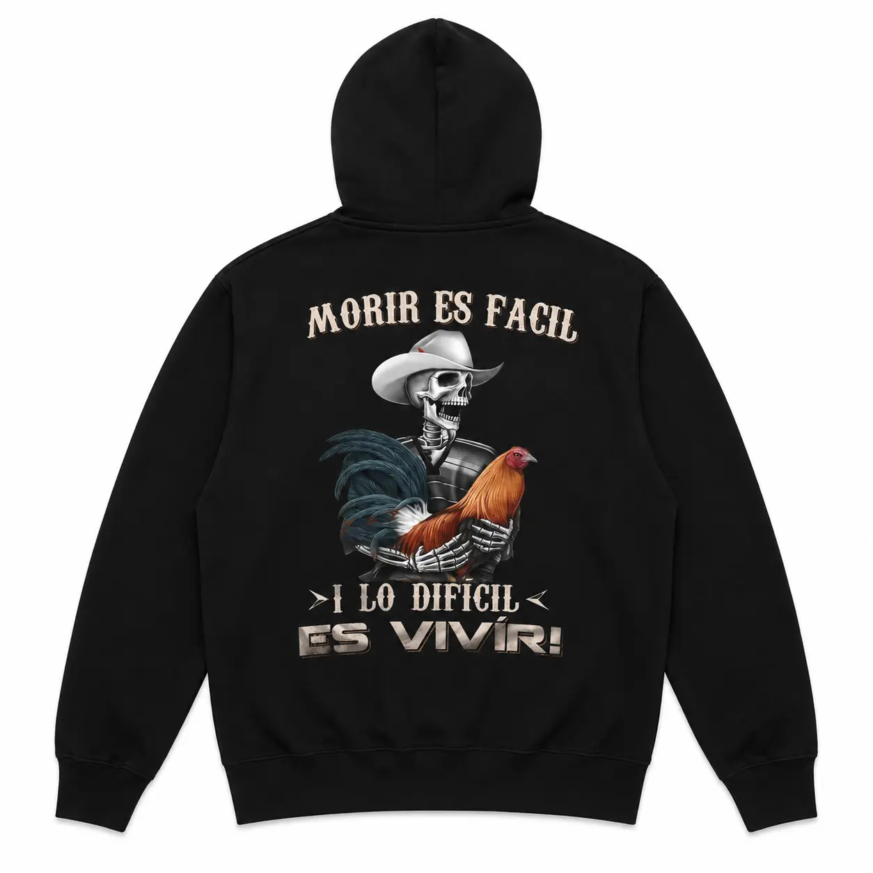 Men's Mexican Style Graphic Hoodie - Big Rooster Gamefowl Tops, Cotton Sweatshirts, Ideal Father's Day Gift for Dad, Moris Es Facil Menswear, Fitted Cut, Heavyweight, Rooster Motif, Unisex Fit For Shared Sizing