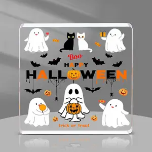1pc Halloween Decoration, Ghost Pumpkin Design Interior Acrylic Halloween Decoration, Happy Halloween Gift, Office Desk, Home Table, Room Halloween Decoration