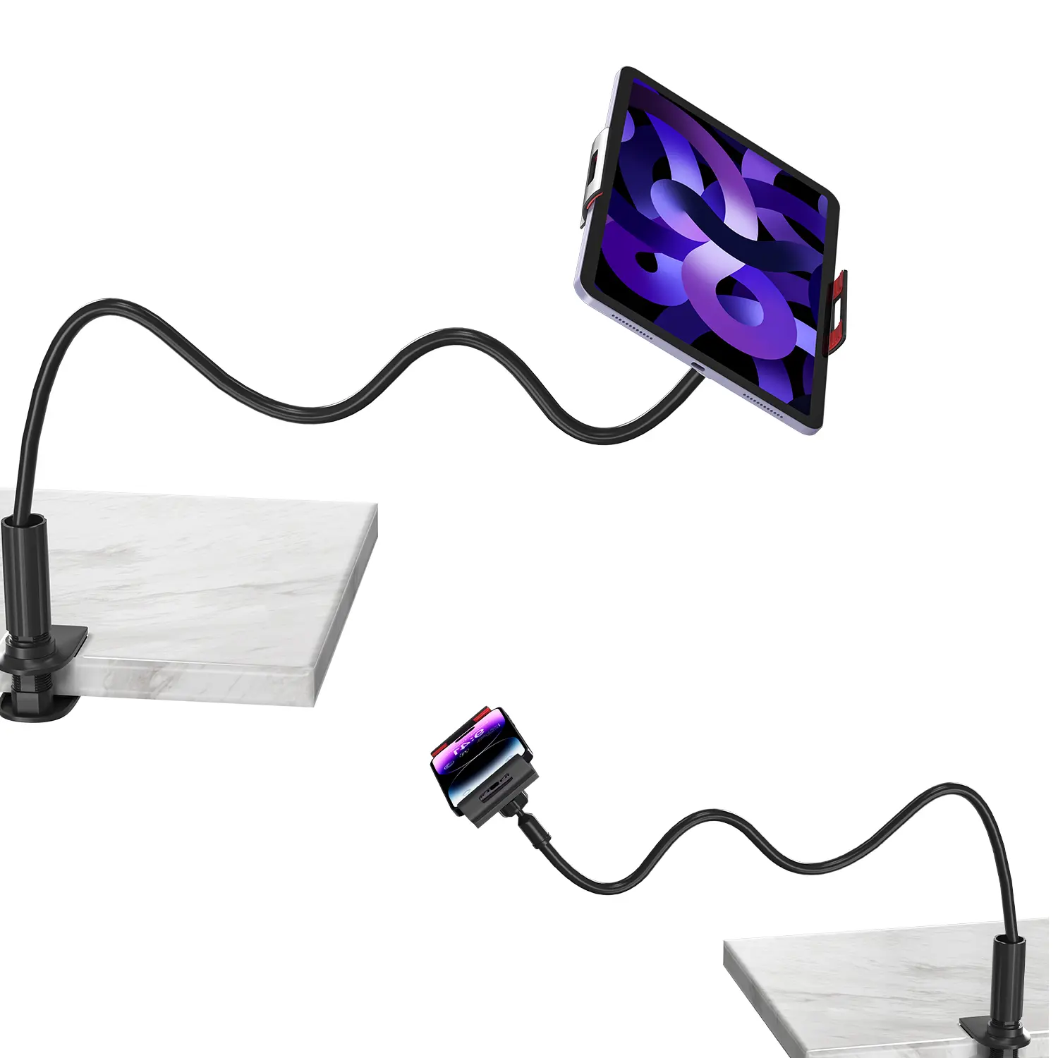 Flexible Clip Tablet Mount – 4.7-10.5" Gooseneck Arm Stand for iPad Mini/Pro/Air/Galaxy Tabs/Switch/Smartphones