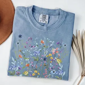 Comfort colors Vintage Pressed Flowers TShirt , Boho Cottagecore T-shirt Botanical Floral Tee Wildflowers Tee, Gift For Gardener